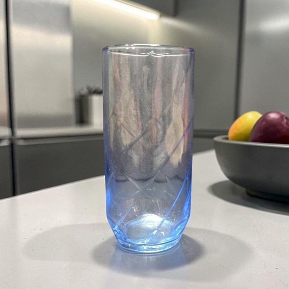 Libbey Light Clear Blue Optic‎ Glass Tumbler, Vintage Swirl Design Drinkware